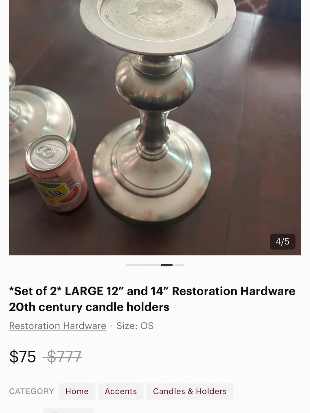 Restoration Hardware Silver Metal Pillar Candle Holder Hard to Find Price Firm